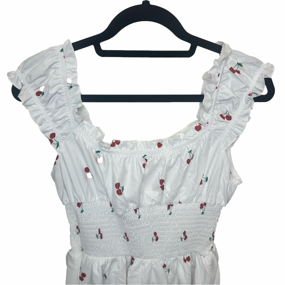 NWT SHEIN Poeselle White Cherry Print Tiered Romper Size Small - Picture 9 of 13